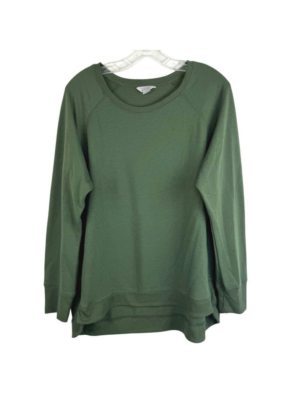Danskin Olive Green Raglan Crewneck Sweatshirt XL High Low Split Side Hem VGUC
